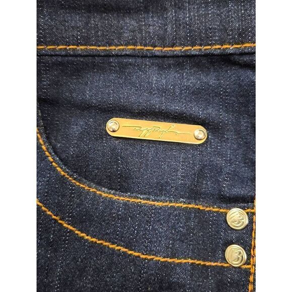 Ruff Ryders Y2K Flare embroidered Jeans size 14 (34x31) dark wash gold accent - Picture 5 of 11